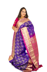Indigo Kanjivaram Saree with Dark Fuchsia Border